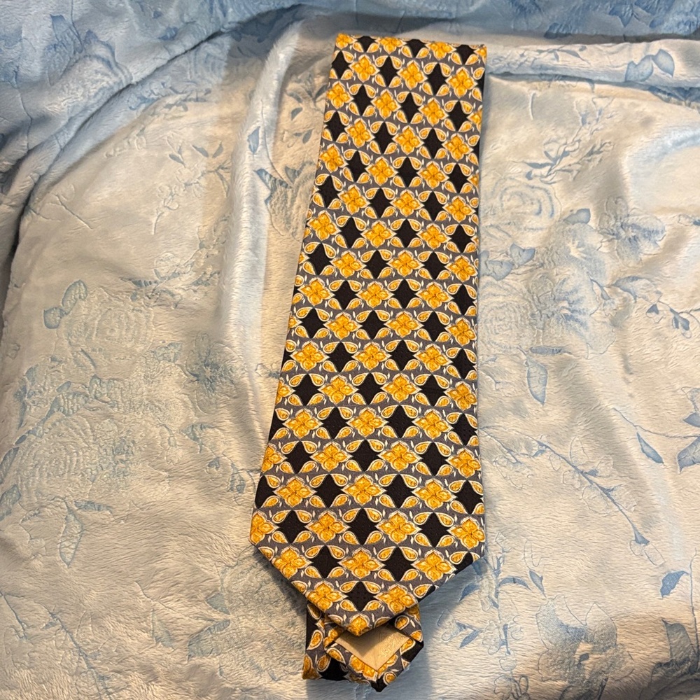 Men's Fumagalli’s Black and Yellow Floral Pattern Silk Tie